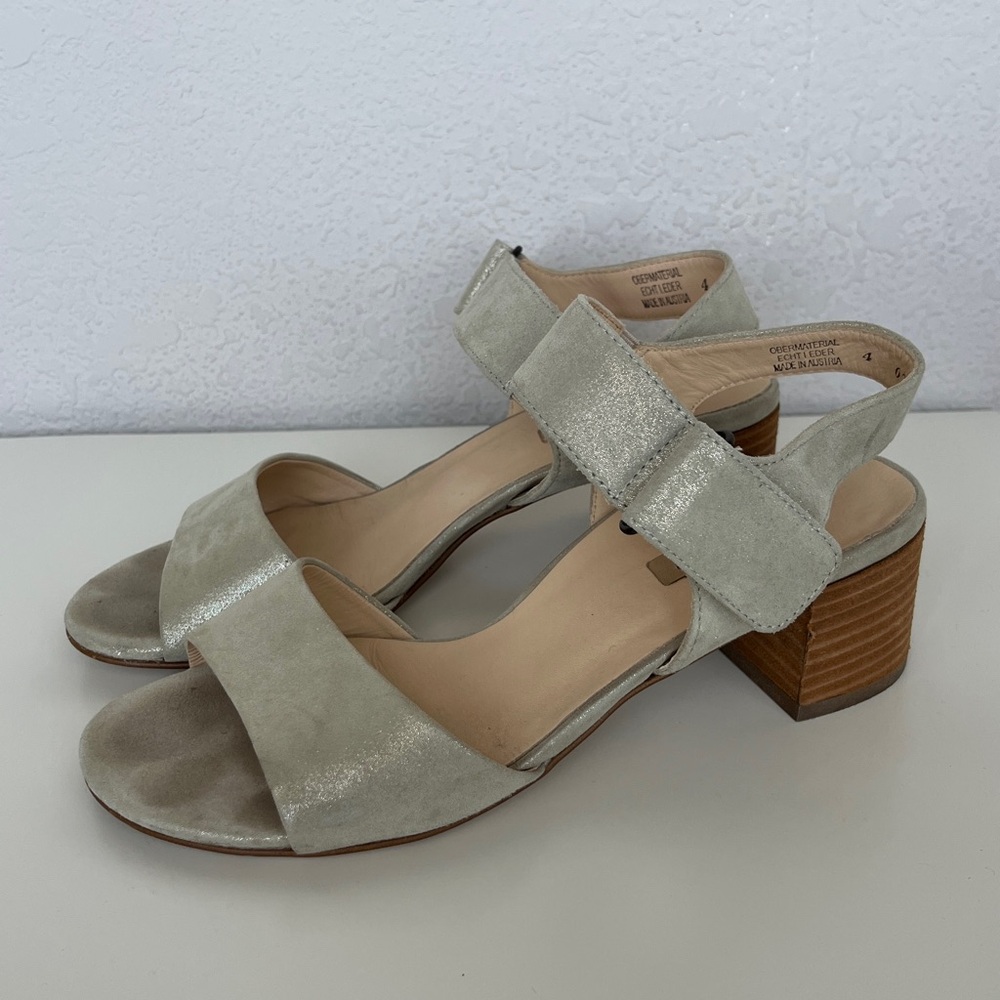 Paul Green Block Heel Metallic Velcro Ankle Strap Sandal Size 6